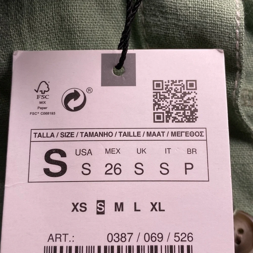 NWT. Zara Green Linen/Viscose Blend Topstitched Short Jumpsuit. Size S.